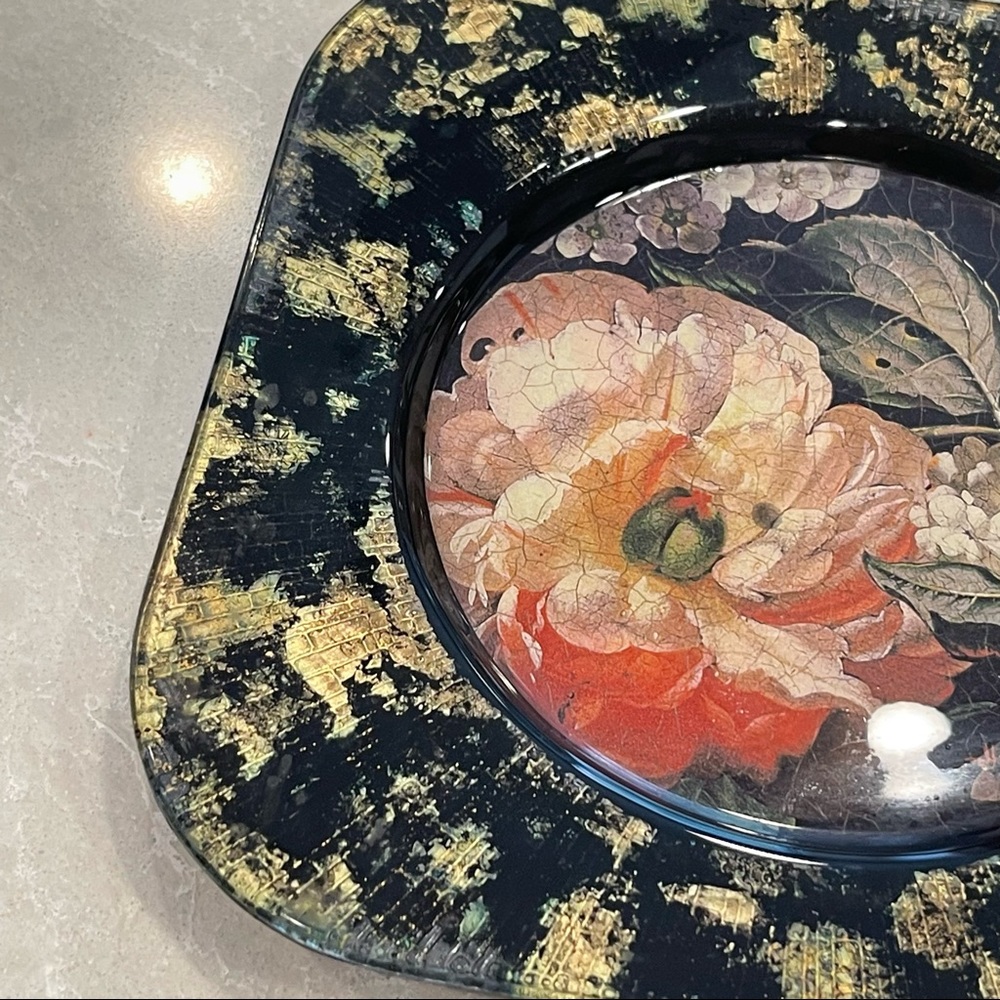 Vintage Signed Lesley Roy Gold Aventurine Lepidoptera Butterfly & Flowers Plate - Picture 6 of 7